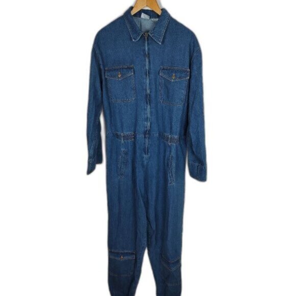 EUC Spiegel Retro 90s Denim Jumpsuit NWOT Zipper Pocket Cinch Accents Size 10 - Picture 6 of 12